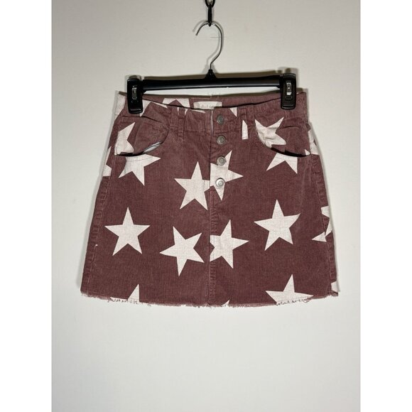ALTAR’D STATE Red White Star Corduroy Mini Skirt Raw Hem Western Boho Size Small - Picture 1 of 4